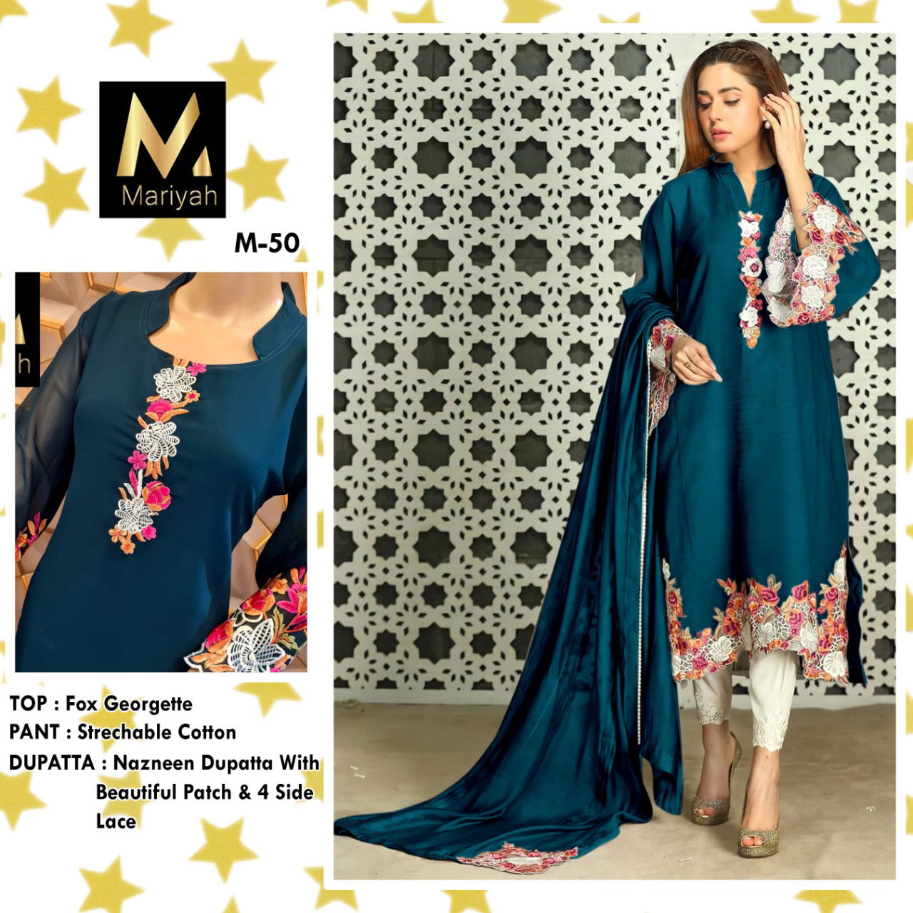 Mariyah M 48 Fancy Ethnic Wear Georgette Ready Made Pakistani Suit Collection